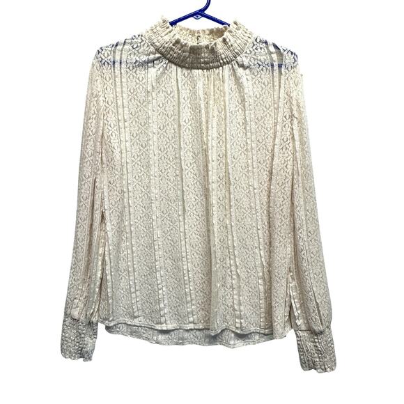 Sundance Cream Lace Mock Neck Blouse Boho Romantic Sheer Top Size M - Picture 1 of 8
